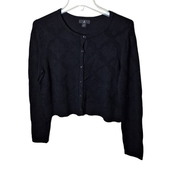 J Jason Wu Women Medium Black Jacquard Knit Button Front Cardigan CROP Sweater - Picture 1 of 7